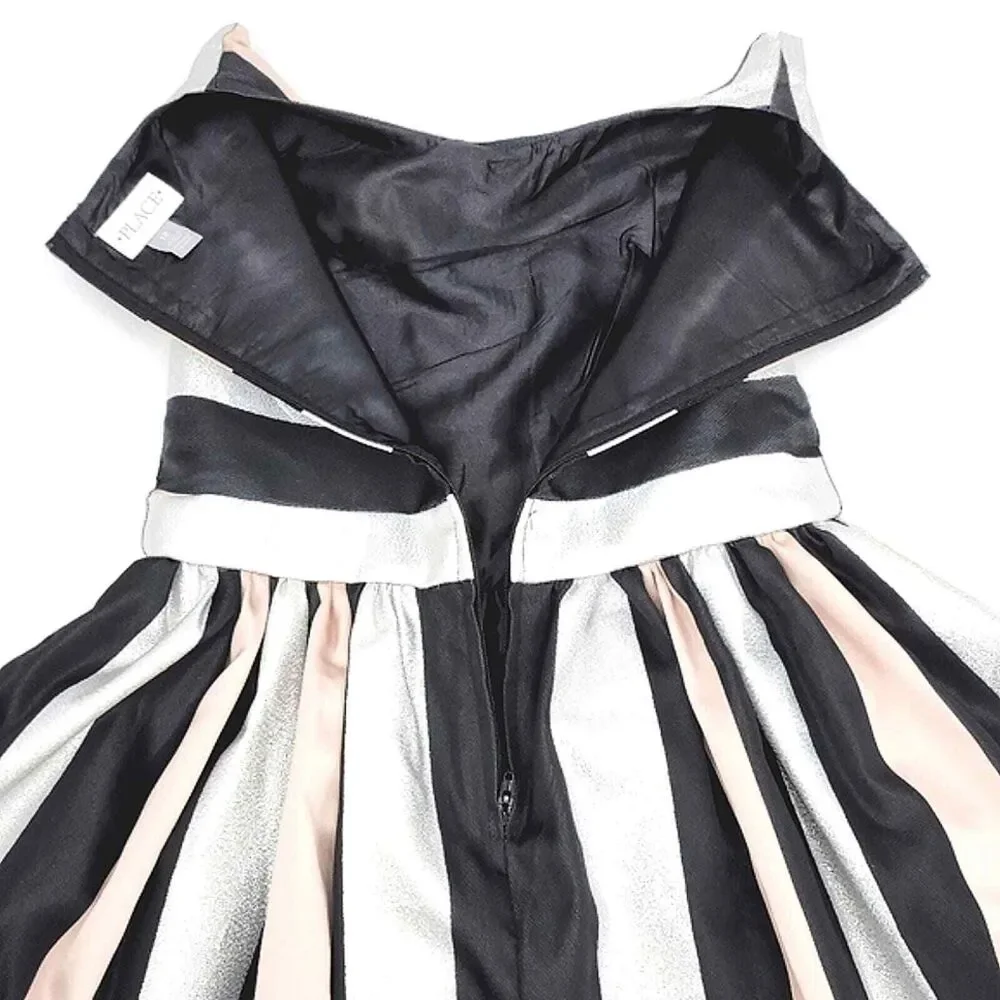 The Childrens Place Sleeveless Metallic Colorblock Jacquard Dress Black Girls 12